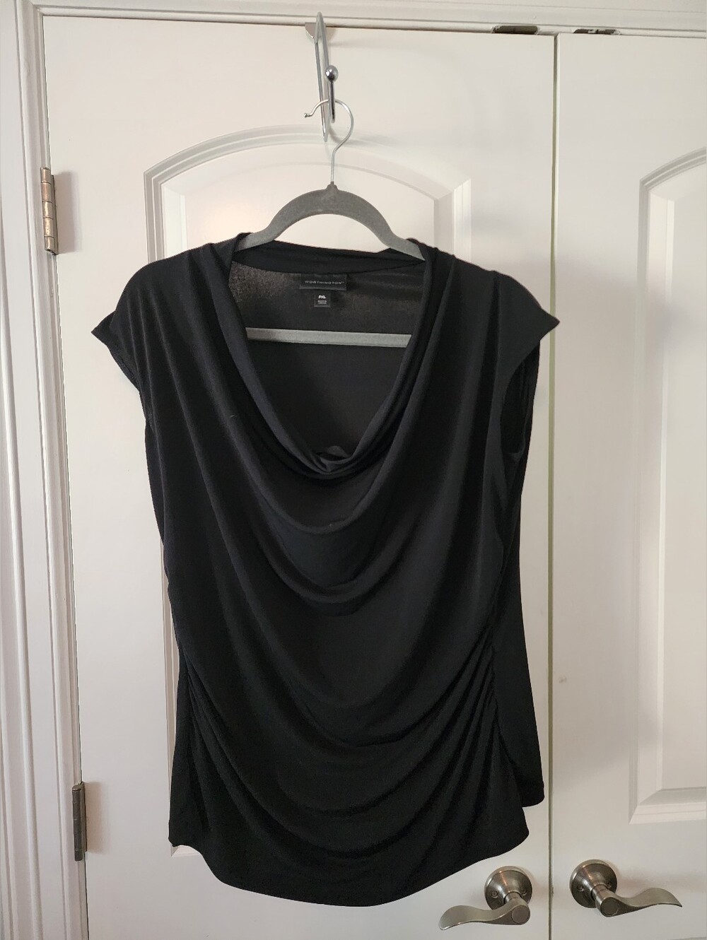 Worthington Black Draped Neck Sleeveless Top